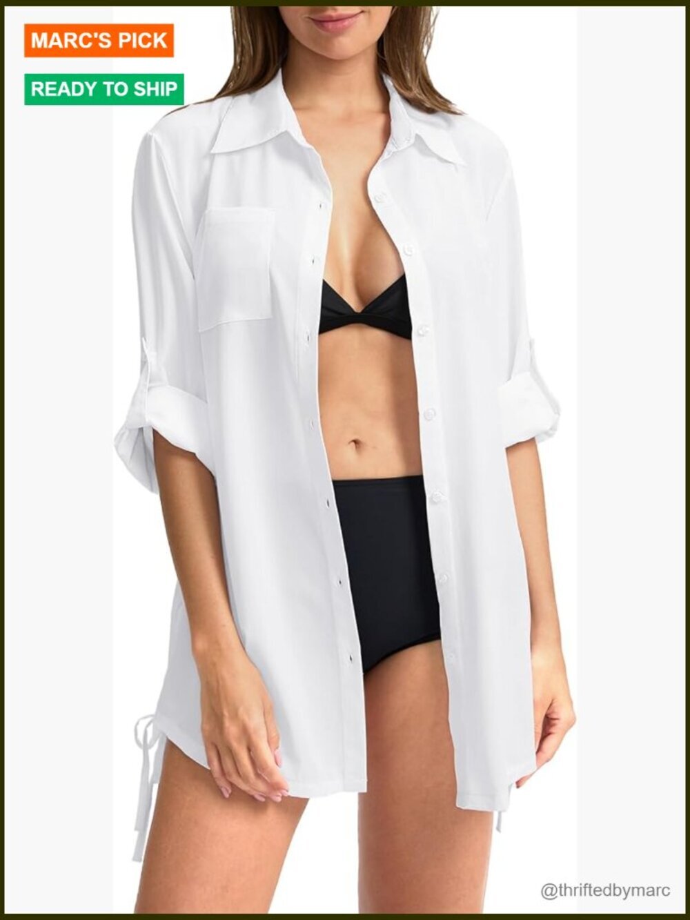 UPF 50+ Long Sleeve Sun Protection Shirt Button Down Swim Cover Up